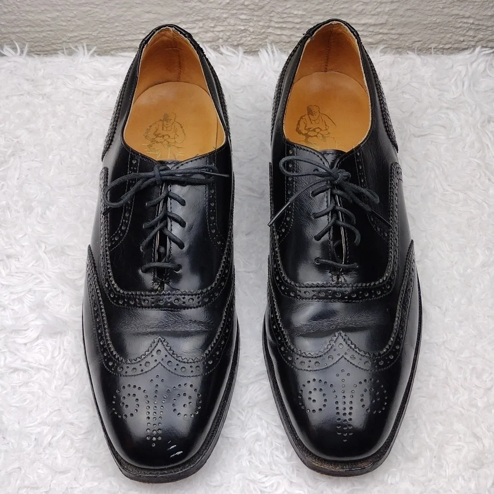 Nettleton USA Men's Black Leather Square Toe Lace Up Low Heel Brogue Dress Shoe